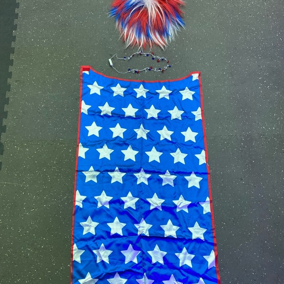 Patriotic Blue Star Cape and Wig Set - Picture 1 of 5
